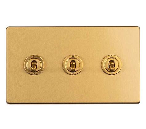 Carlisle Brass Eurolite Concealed 3mm 3 Gang 10 Amp 2 Way Toggle Switch Satin Brass Ecsbt3sw