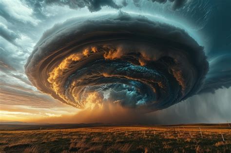 Premium Photo Supercell Thunderstorm With Lightning At Sunset