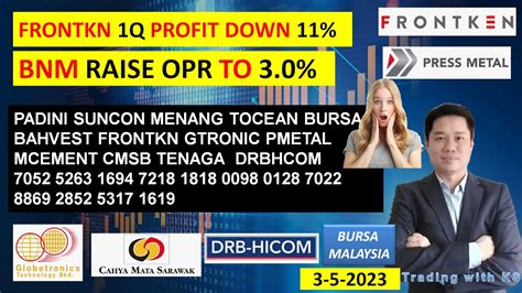 Daily KLSE BURSA Update 3 5 2023 FRONTKN 1Q PROFIT DOWN 11 BNM