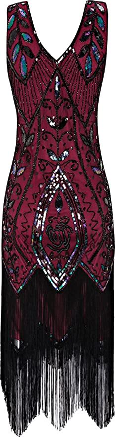 Metme Womens 1920s Flapper Fringe Beaded Great Gatsby Party Dress
