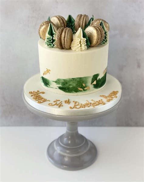 Buttercream Green And Gold Birthday Cake Macaron Green Drip Cake Drip Cakes Drippy Cakes