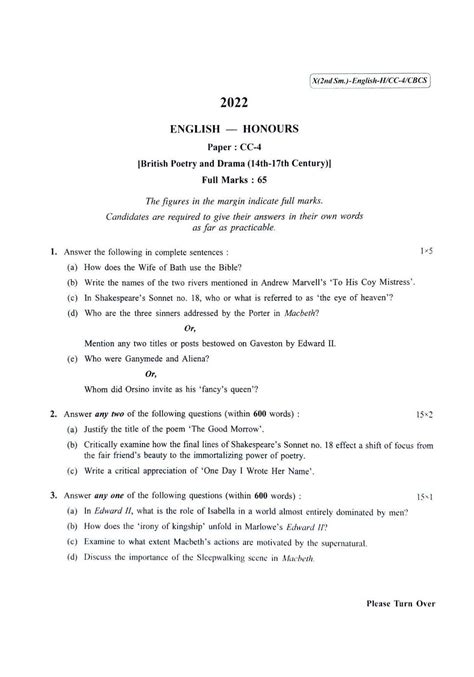 File Cu 2022 B A Honours English Semester 2 Paper Cc 4 Qp Pdf