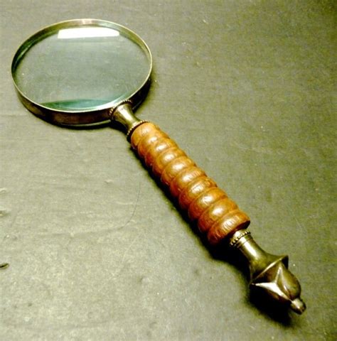 Antique wooden turned handle Magnifying Glass heavy silver