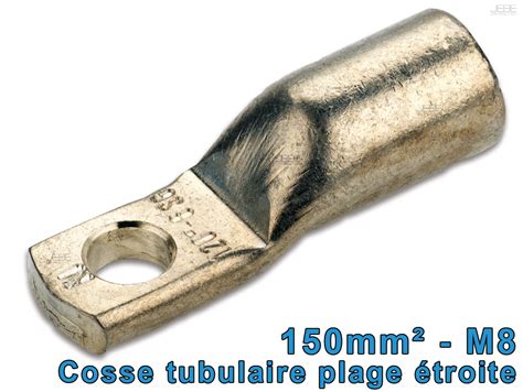 Cosse tubulaire plage étroite cuivre étamé section 150mm² M8 JEDE