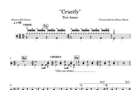 Crucify Arr Brian Hurst Sheet Music Tori Amos Drums