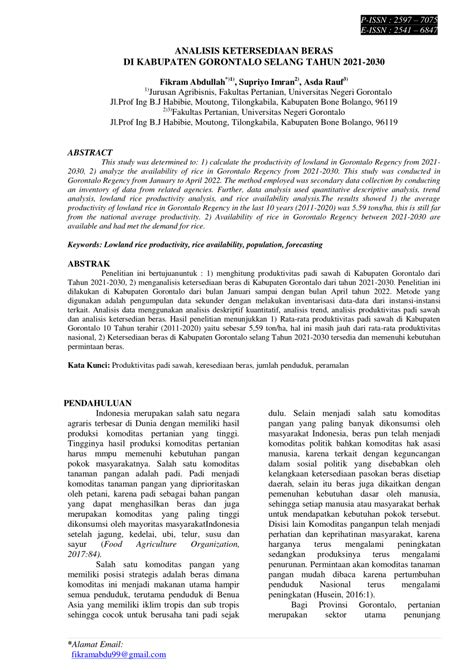 PDF ANALISIS KETERSEDIAAN BERAS DI KABUPATEN GORONTALO SELANG TAHUN