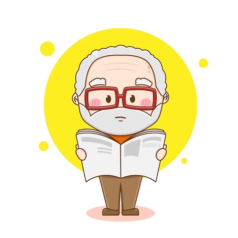 Premium Vector Grandfather Character Reading Newspaper