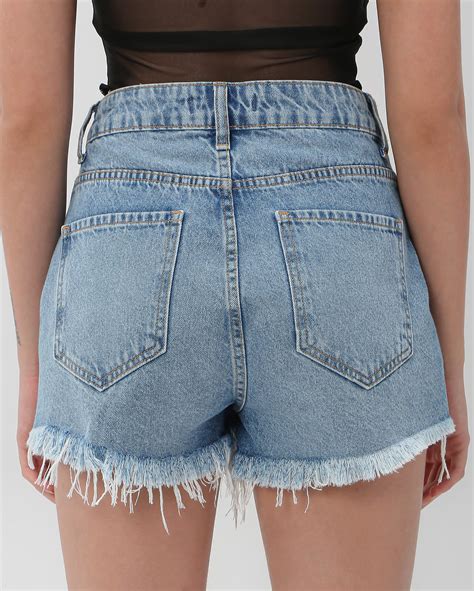 Riachuelo Short Jeans Feminino Barra Desfiada E Brilhos Denim