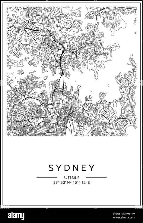 Black And White Printable Sydney City Map Poster Design Vector