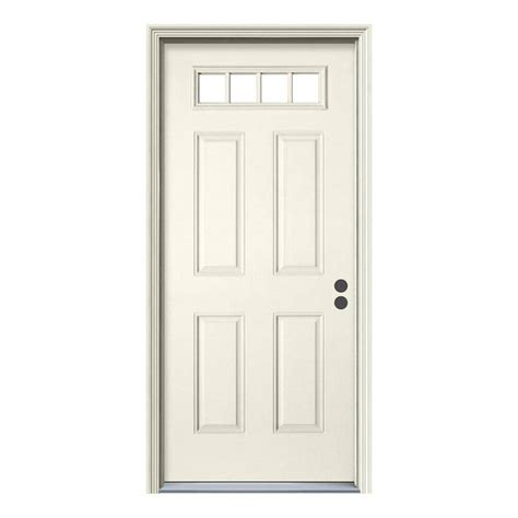 Jeld Wen 34 In X 80 In 4 Lite Primed Steel Prehung Left Hand Inswing Front Door W Brickmould