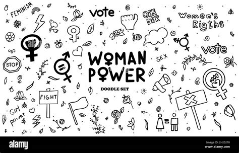 A Set Of Doodle Signs Of Feminism Women S Rights Grunge Hand Drawn Vector Icons Of Feminism