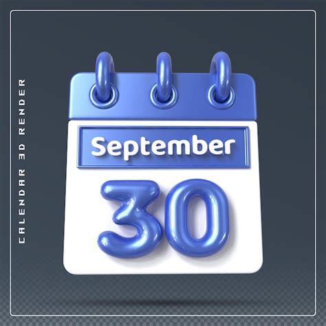 Premium Psd 30th September Calendar 3d Render