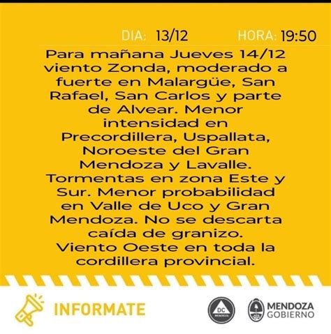 Alerta por viento Zonda y granizo este jueves a qué zonas afectará