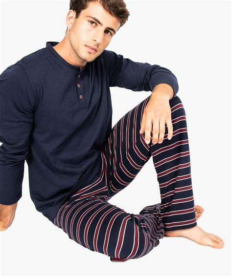 Pyjama Bicolore Manches Longues Homme Bleu Fonce Gemo