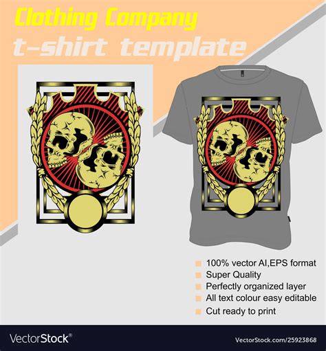 T Shirt Template Fully Editable With Double Skull Vector Image