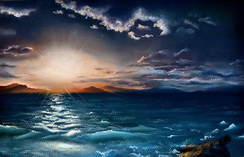 сухая пастель картина море ночь soft pastel painting sea | Пейзажи ...