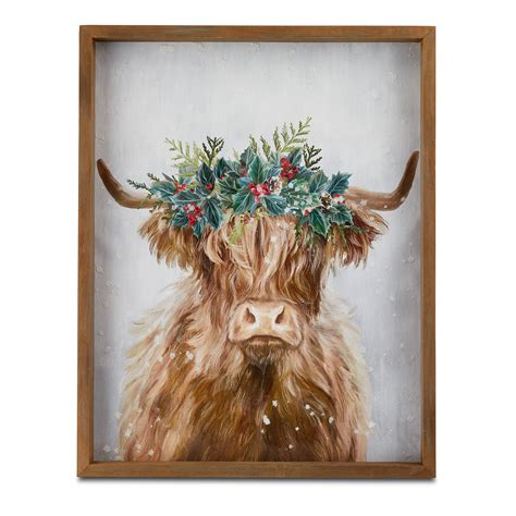 Mistletoe Highland Cow Framed Tinted Gel Glitter Embellished Canvas