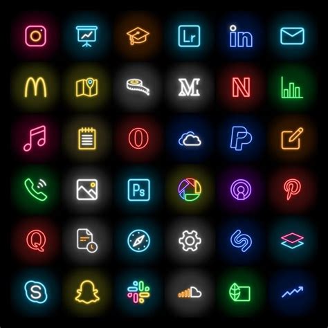 100 App Icons in Neon Lights Theme. Ios14 App Icons Black for | Etsy ...