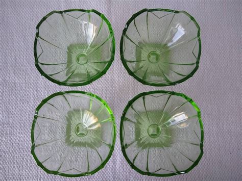 Vintage Green Glass Dessert Bowl Set Sowerby Art Deco Glass Etsy