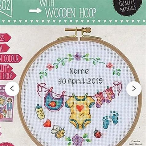 Baby Birth Announcement Modern Cross Stitch Kit Wooden Hoop Etsy In