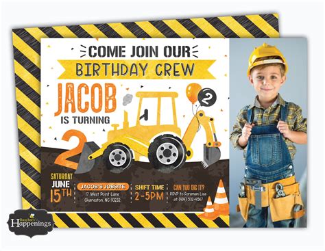 Construction Birthday Invitation Backhoe Construction Invite Etsy