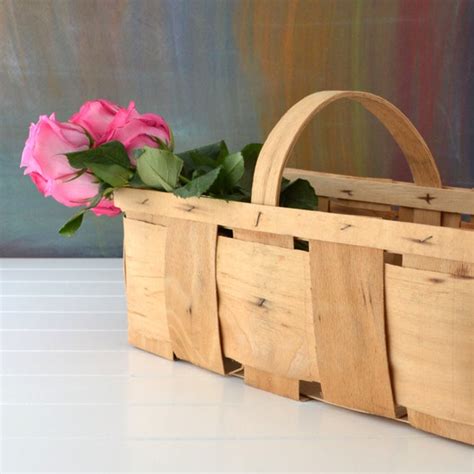 Farmers Market Gathering Basket Vintage Wood Basket Fresh