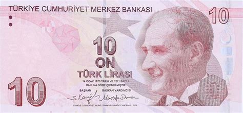 Billet Turquie 10 Yeni Turk Lirasi Pdt Ataturk Cahit Arf 2009