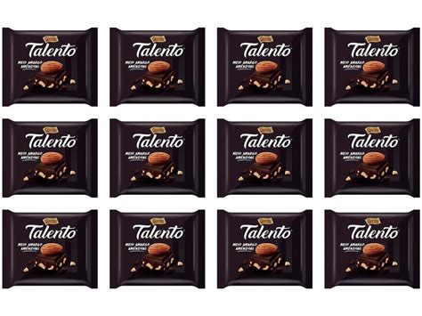 R349 Unidade Barra De Chocolate Talento Amêndoas Meio Amargo 90g