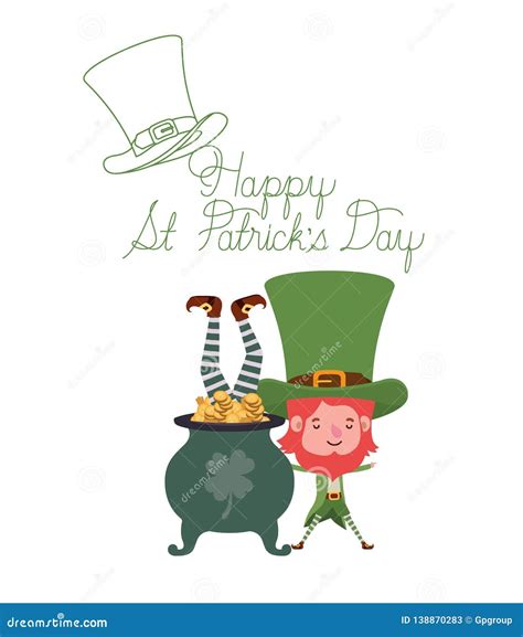 Happy St Patricks Day Label With Leprechauns Character Stock Vector