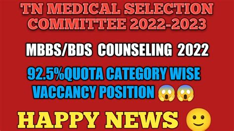 Tamilnadu Mbbs Bds Round 2 Counseling Category Wise Expected Vacancy