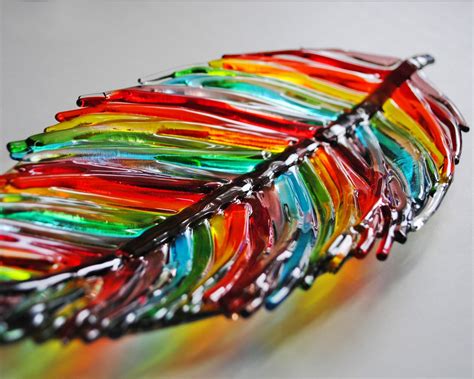 Abstract Fused Glass Dish Feather Unique Glass Tableware Etsy