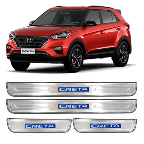 Kit Soleiras em Aço Inox escovado LED azul para Hyundai Creta em