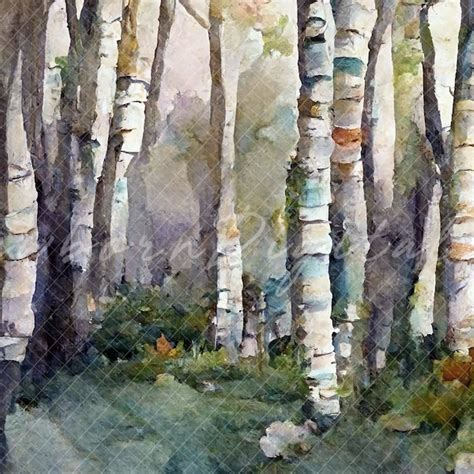 Watercolor Tree Birch Etsy