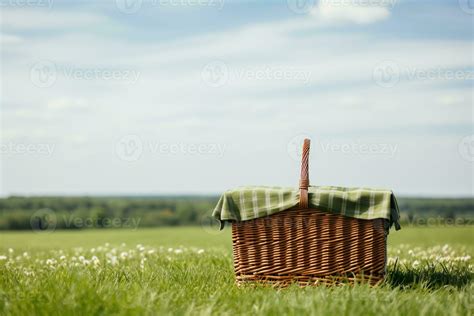 Weekend Family Picnic Basket in a Green Field, Generative Ai 28639328 ...