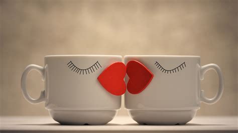 Coffee cups 4K Wallpaper, Love hearts, Kissing hearts, Romantic, Coffee ...