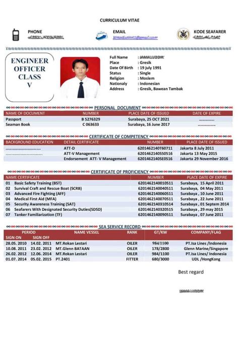 Contoh Cv Pelaut Terbaru Gawe Cv