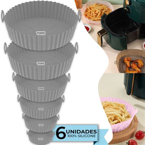 Kit 6 Formas Silicone Para Air Fryer Reutilizável Alça Feira da