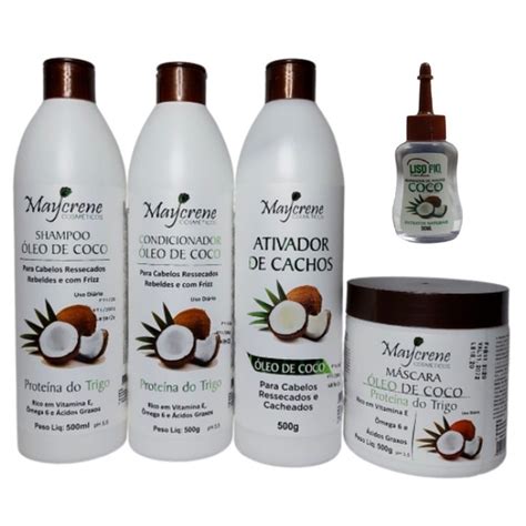 Kit Cabelos Cacheados Óleo Coco 4x500ml Shampoo Condicionador Máscara