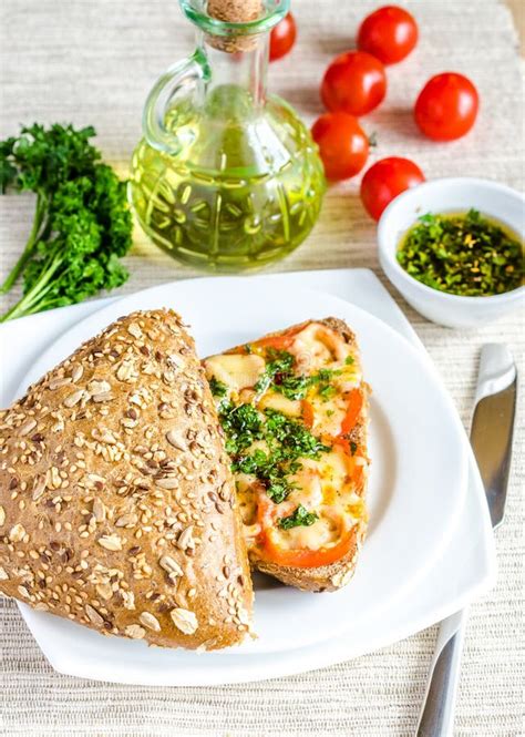 Sandwich With Melted Cheese And Tomatoes Stock Photo Image Of Lunch