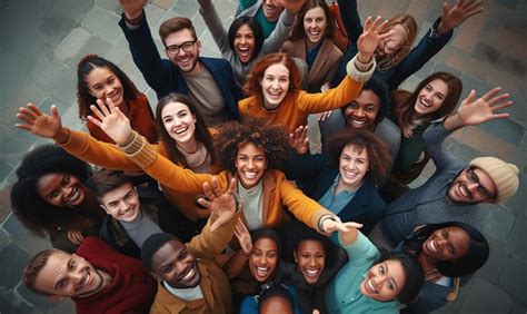 Premium Photo Above View Of Diverse Group Of People Raising Hands