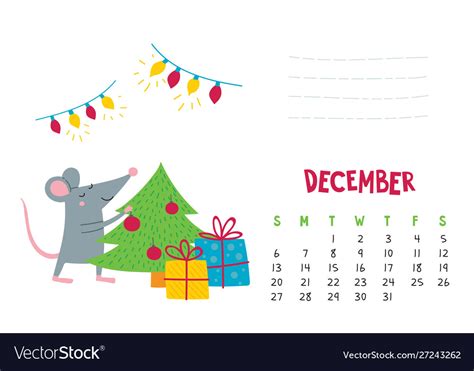 December calendar page with cute christmas Vector Image