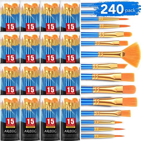 Acrylic Paint Brush Set 15 Pcs Nylon Hair Paint Brushes For All