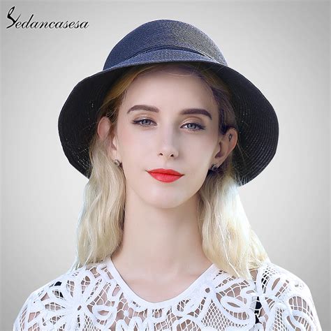 Sedancasesa Sun Hat Female Summer Straw Hats For Women Wide Brim Beach Hat Folding Sun Protect