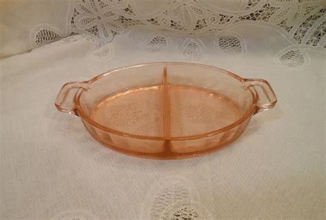 Collectibles Vintage Pink Depression Glass Divided Serving Dish Oval