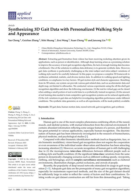 PDF Synthesizing 3D Gait Data With Personalized Walking Style And