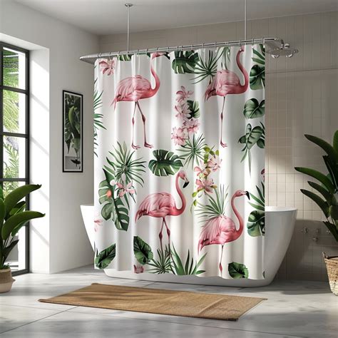 Escape To A Tropical Paradise With Our Flamingo Print Shower Curtain