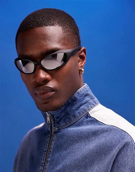 Asos Design Racer Sunglasses In Black With Silver Mirrored Lens Asos