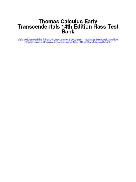 Download Thomas Calculus Early Transcendentals 14th Edition Hass Test