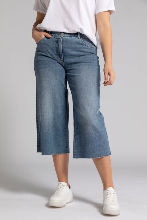 Wide Leg Elastic Waistband Denim Culottes Blue Denim Ulla Popken