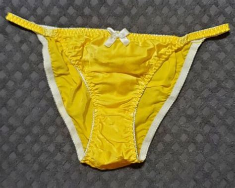 Silk Bikini Panty Sissy Double Gusset 7 L Glow YELLOW Satin String Hot EBay